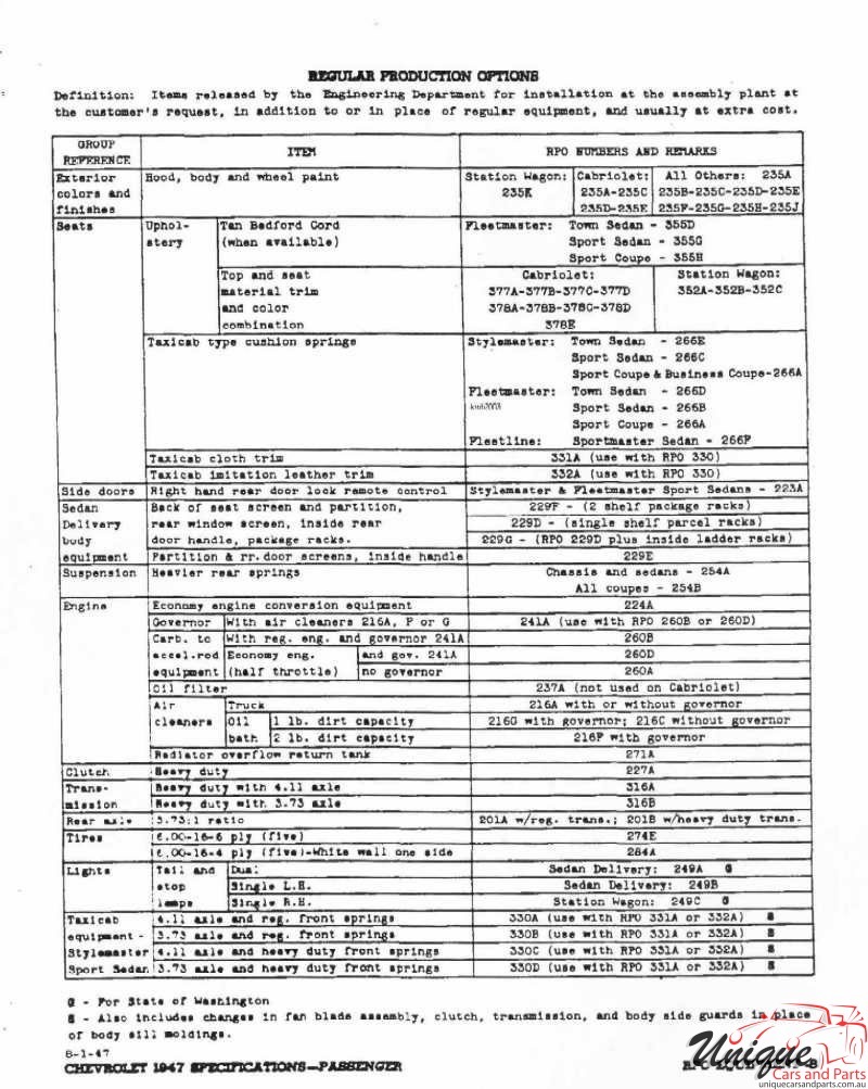 1947 Chevrolet Specifications Page 4